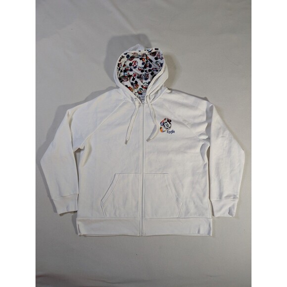 Disney Parks Epcot International Mickey Zip Up White Hoodie for Women AOP - Picture 1 of 7